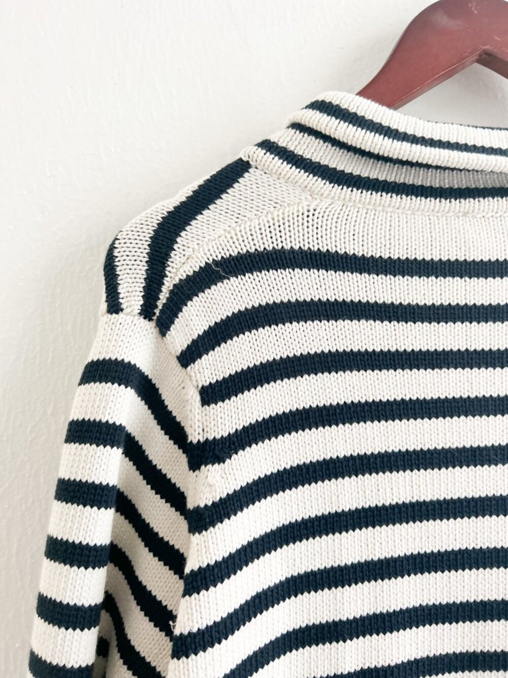 Bruno Manetti Nautical Oversized Cotton Blend Navy +‎ Cream Knit Cardigan - Picture 9 of 12